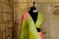 Pink Saree with weaving all over & light Green shade Pallu