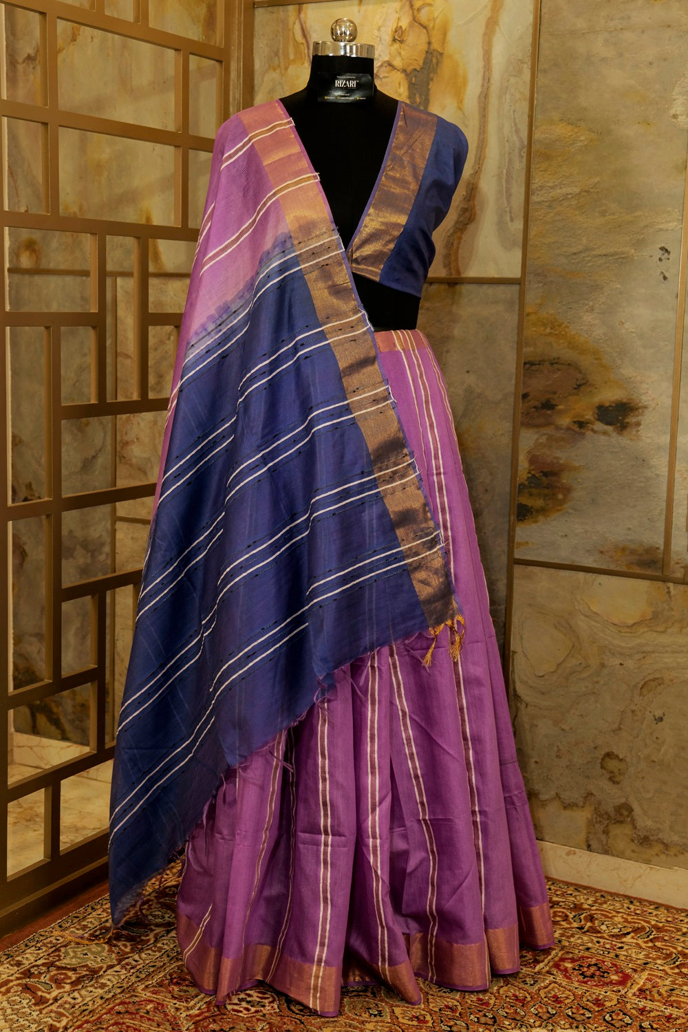 Mauve & light purple saree with Jari border