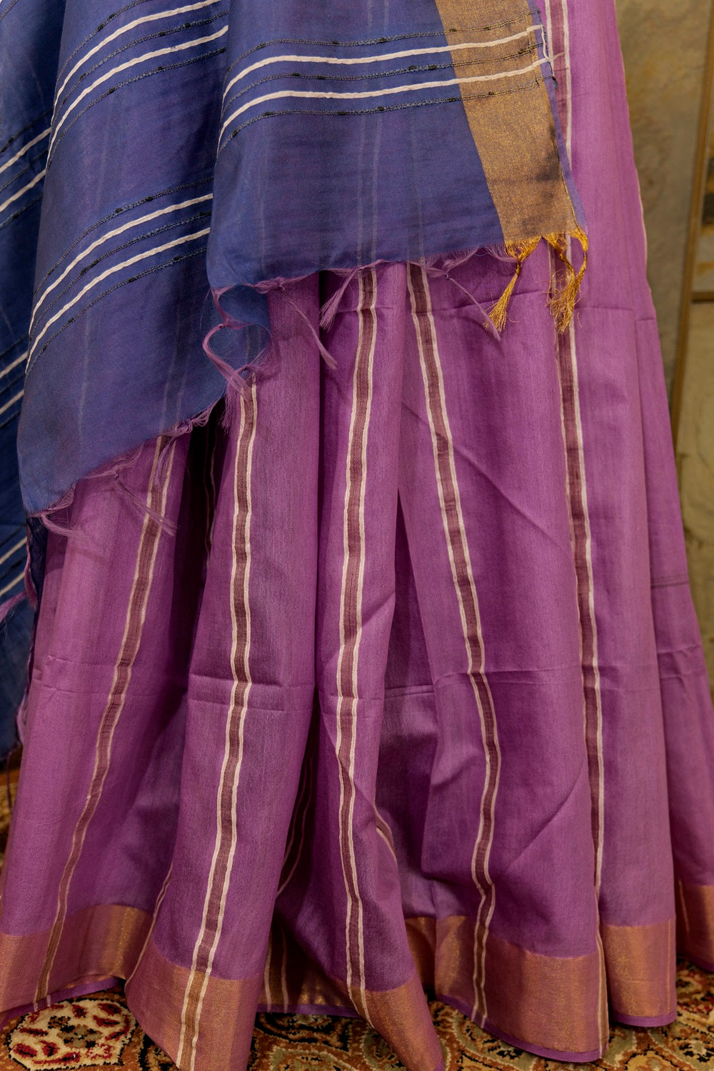 Mauve & light purple saree with Jari border