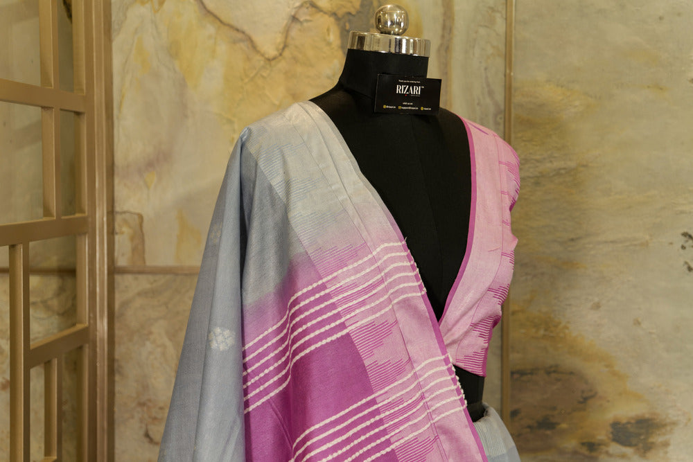 Light Grey Saree with Buttas weaving all over