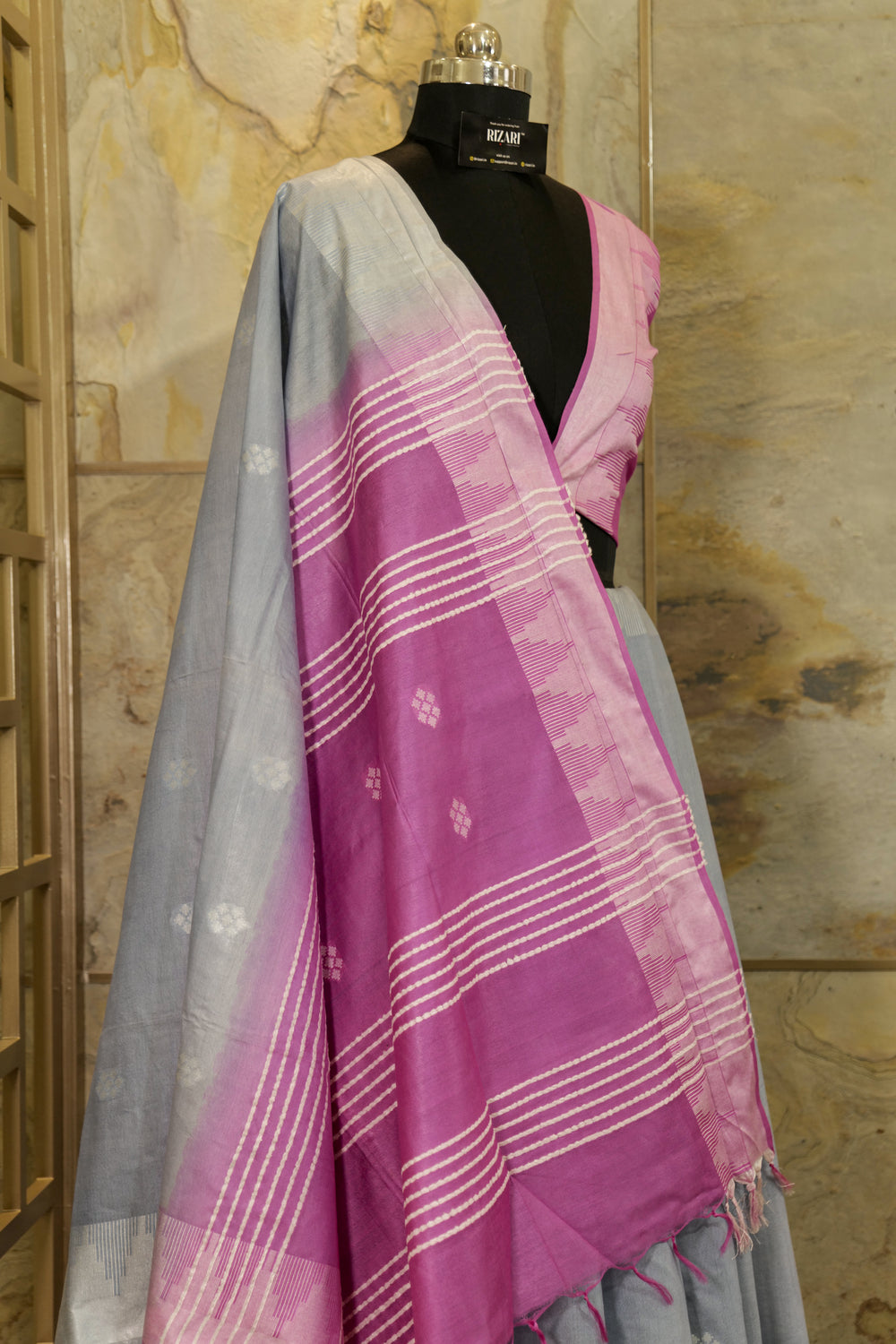 Light Grey Saree with Buttas weaving all over