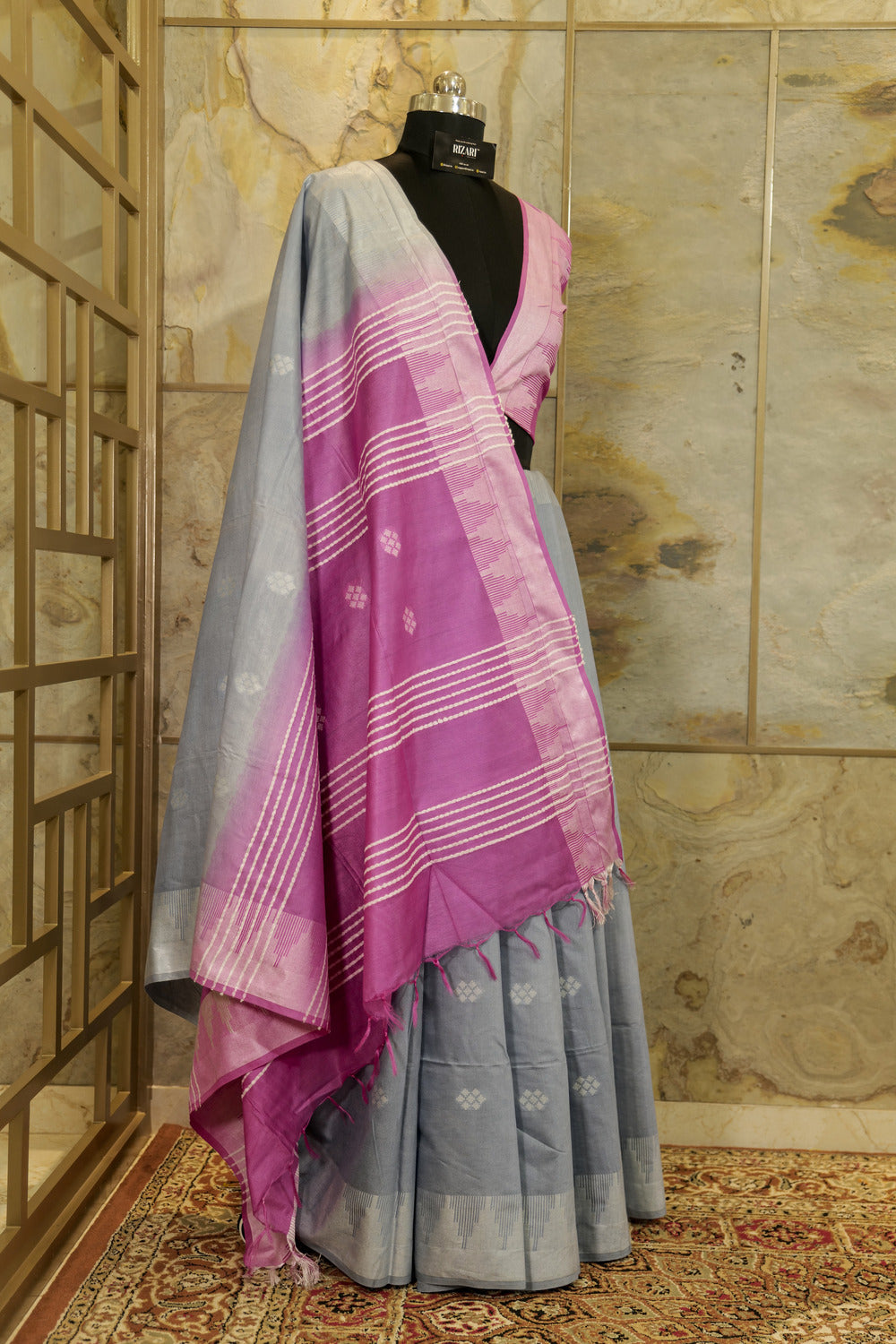 Light Grey Saree with Buttas weaving all over