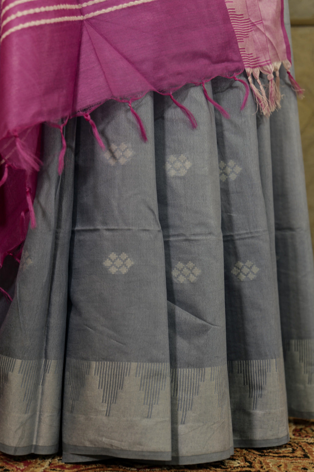 Light Grey Saree with Buttas weaving all over