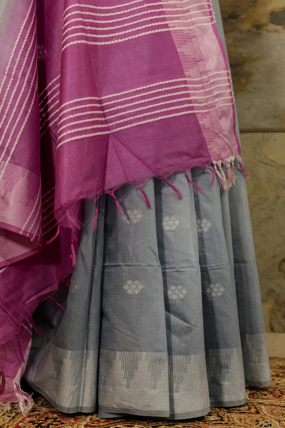 Light Grey Saree with Buttas weaving all over