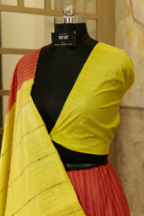 Crimson Saree with contrast bright yellow sequin Pallu