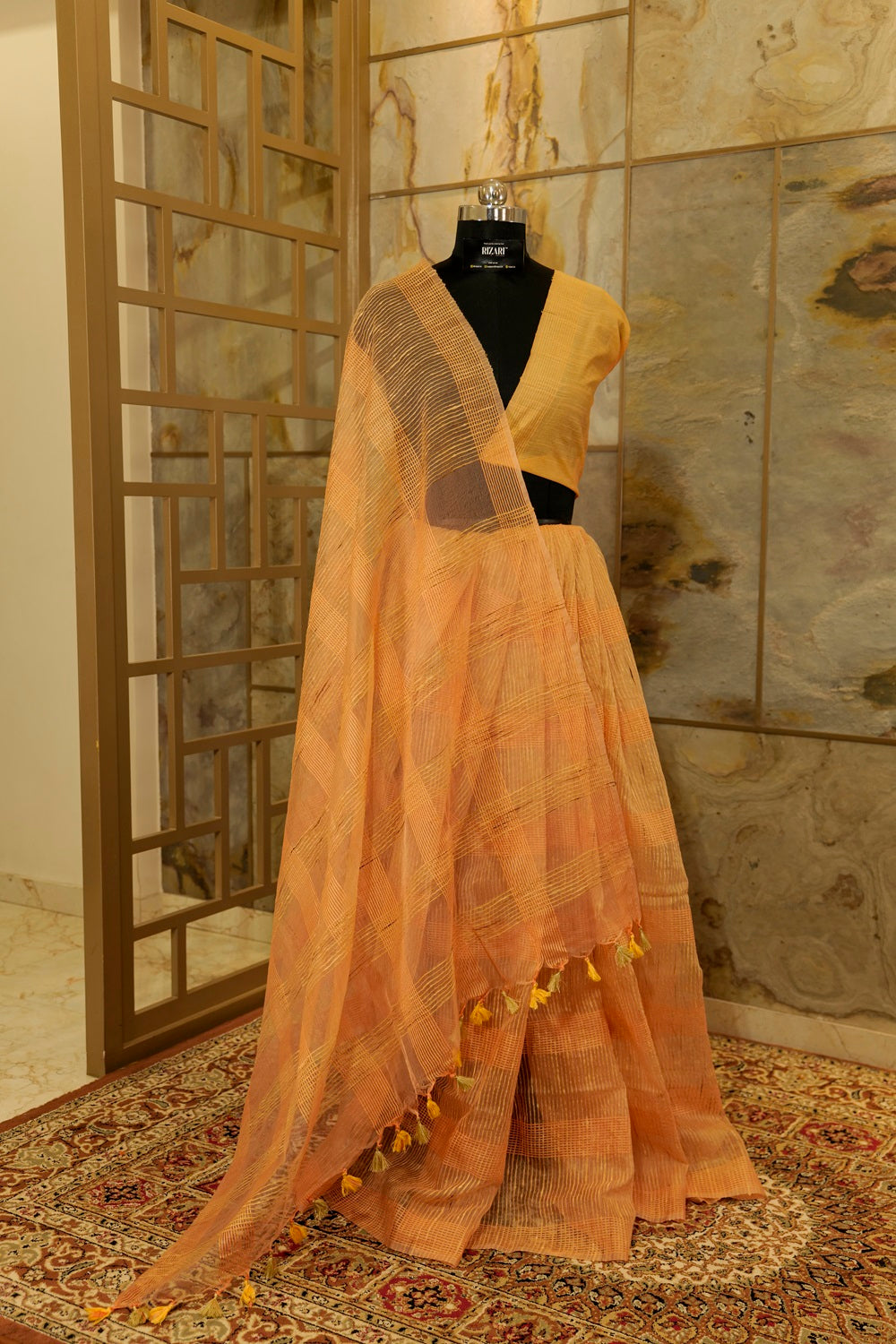 Peach organza textured saree