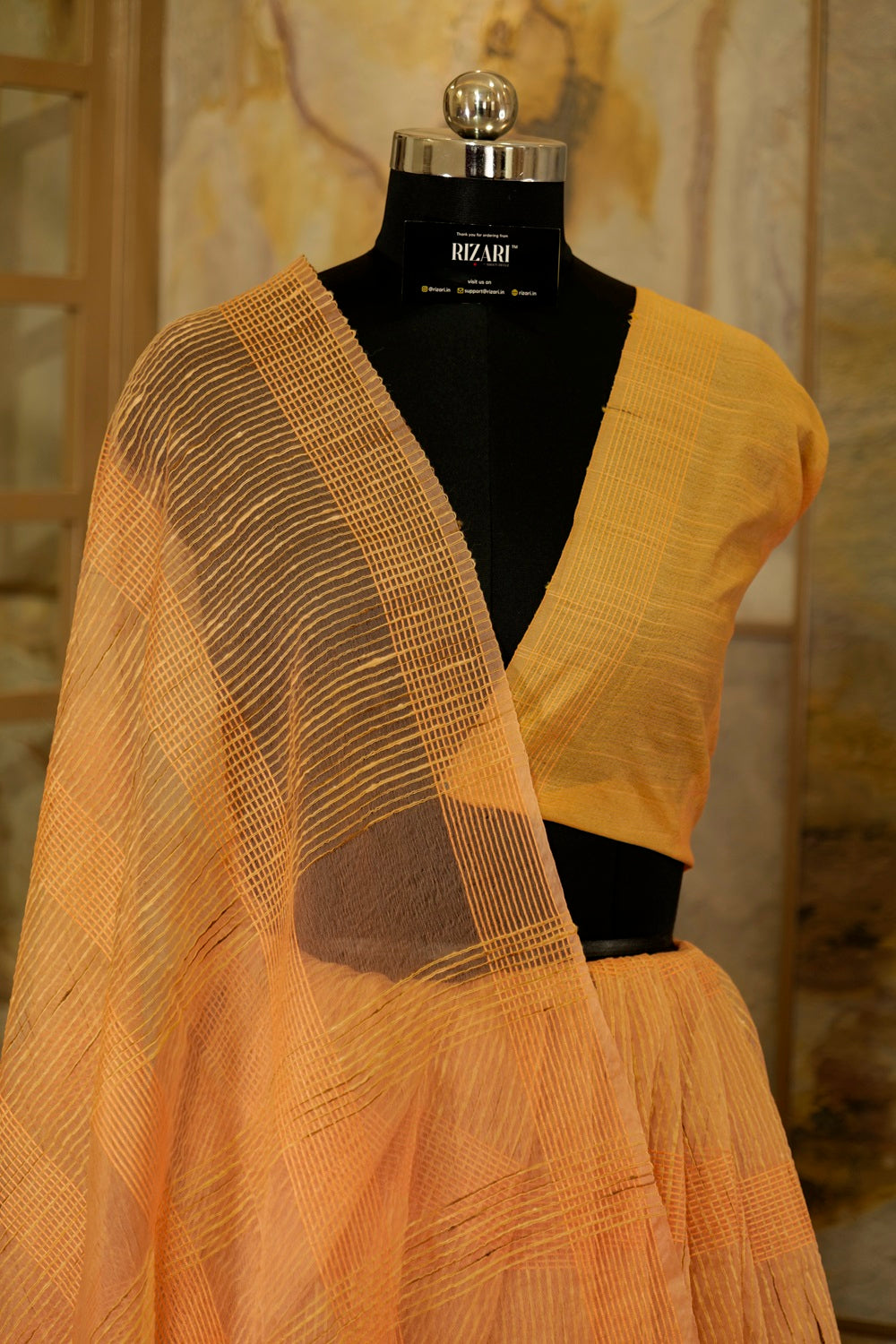 Peach organza textured saree