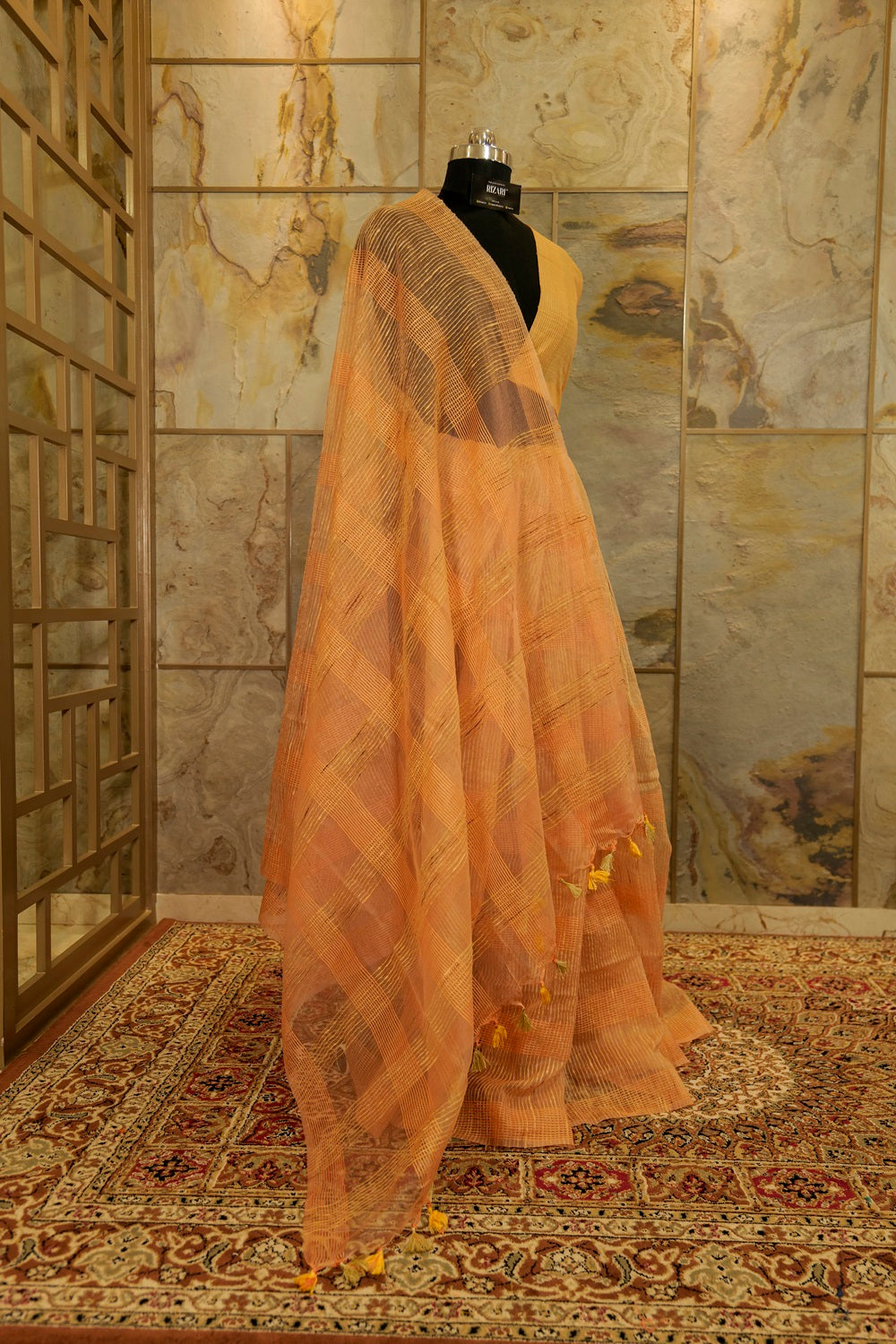 Peach organza textured saree