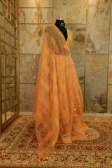 Peach organza textured saree