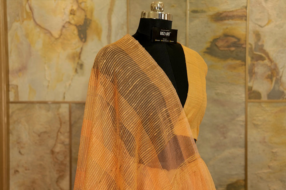 Peach organza textured saree