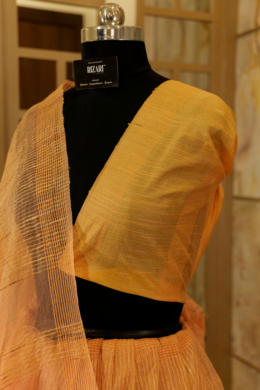 Peach organza textured saree