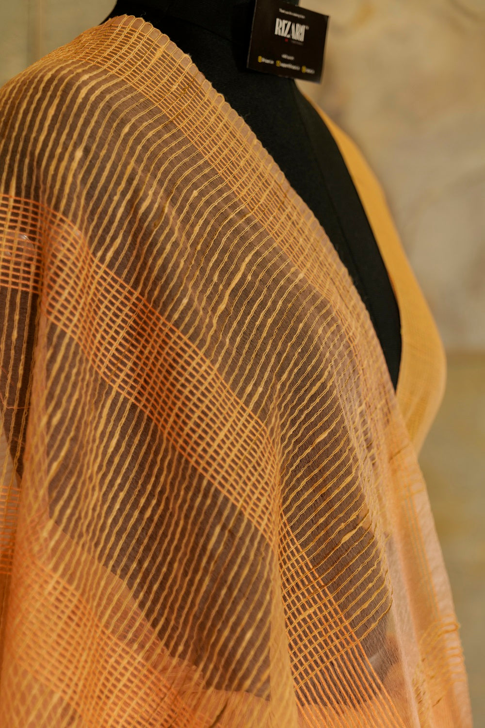 Peach organza textured saree