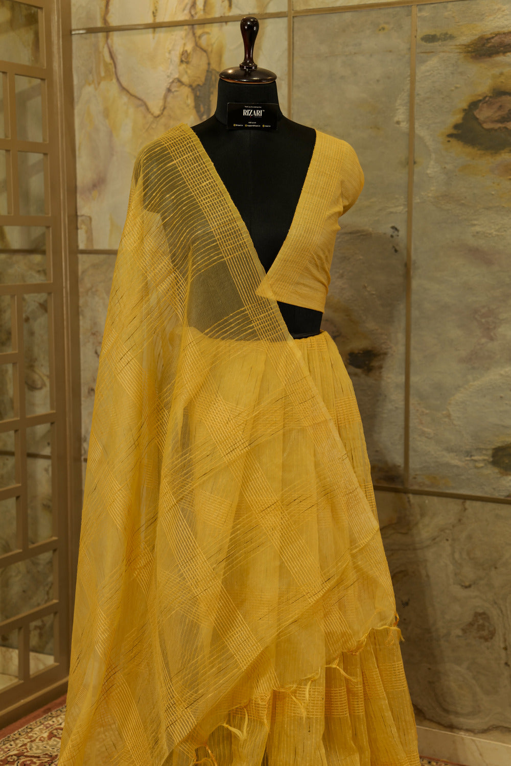 Light yellow organza  saree