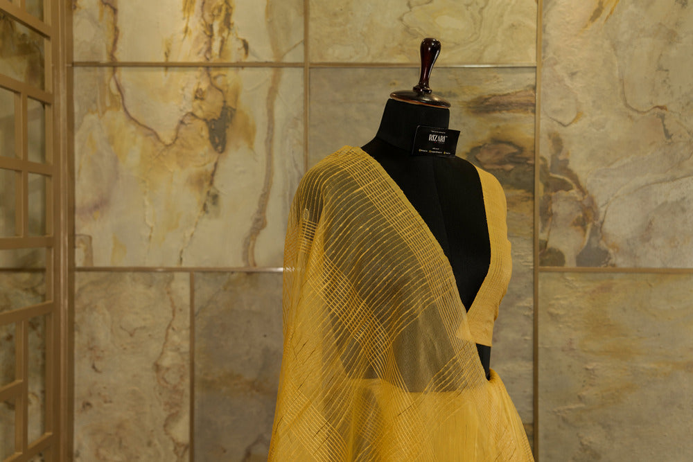 Light yellow organza  saree