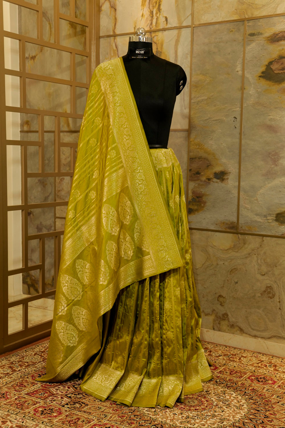 Olive green warm silk banarasi saree