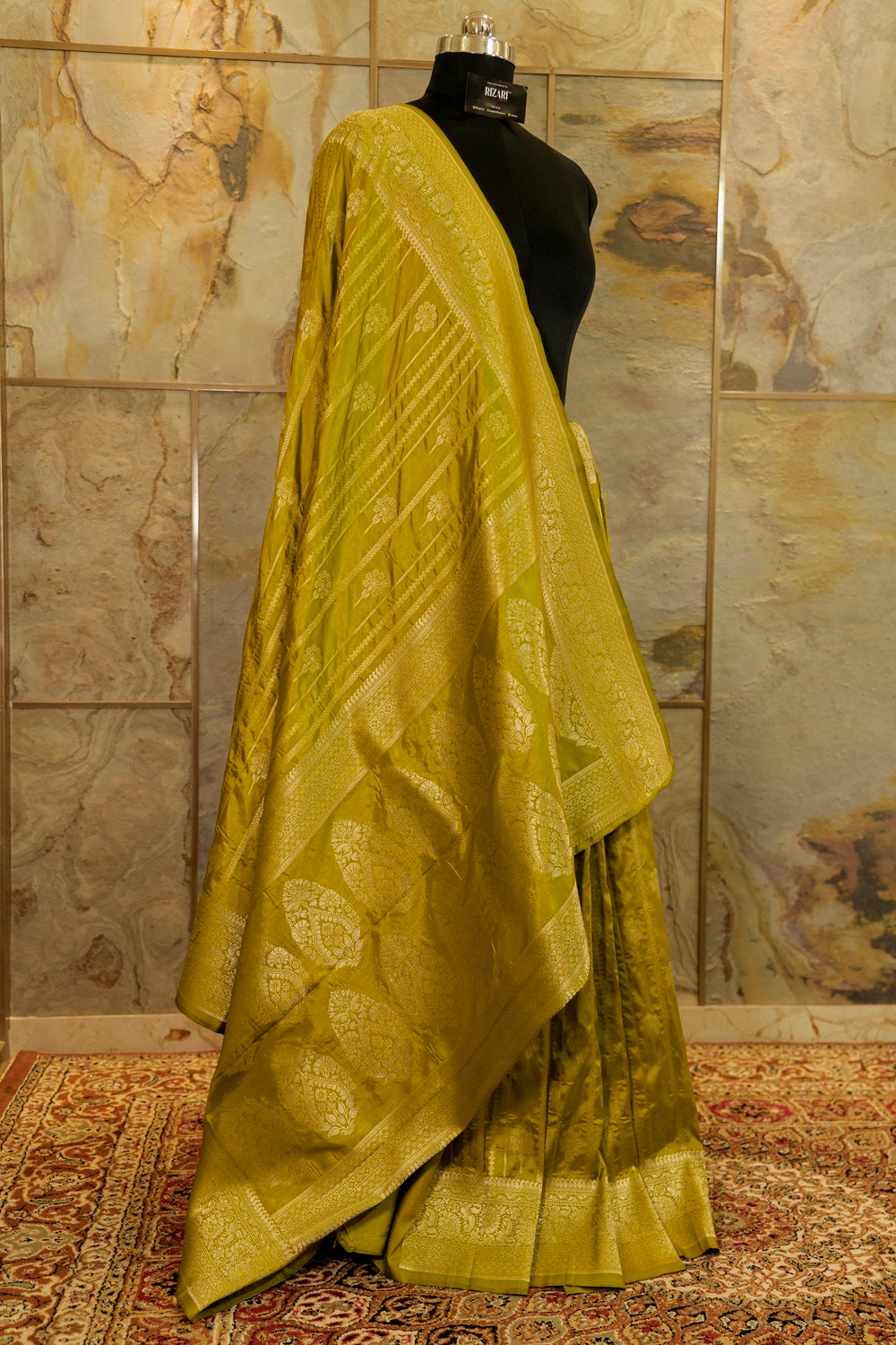 Olive green warm silk banarasi saree