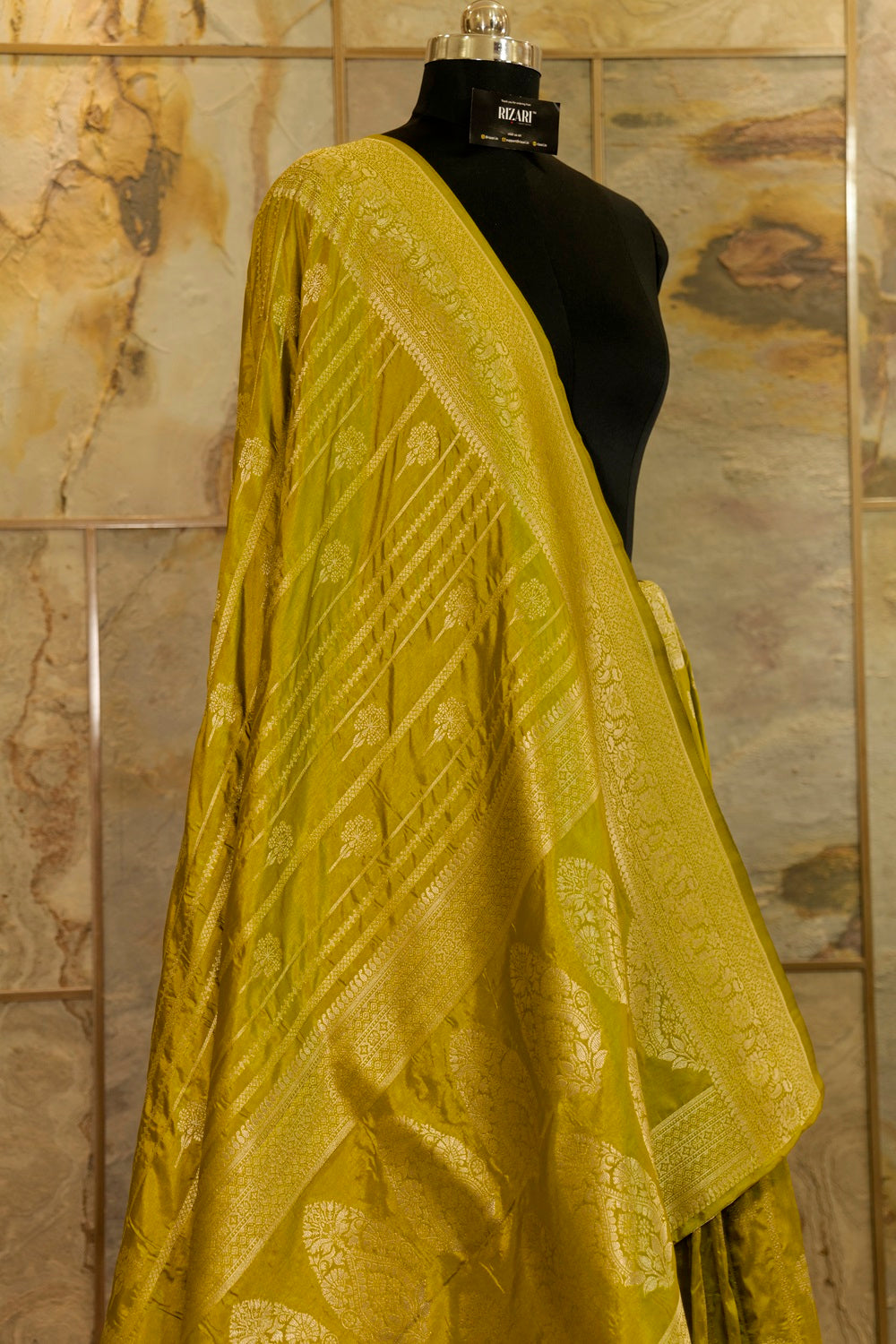 Olive green warm silk banarasi saree