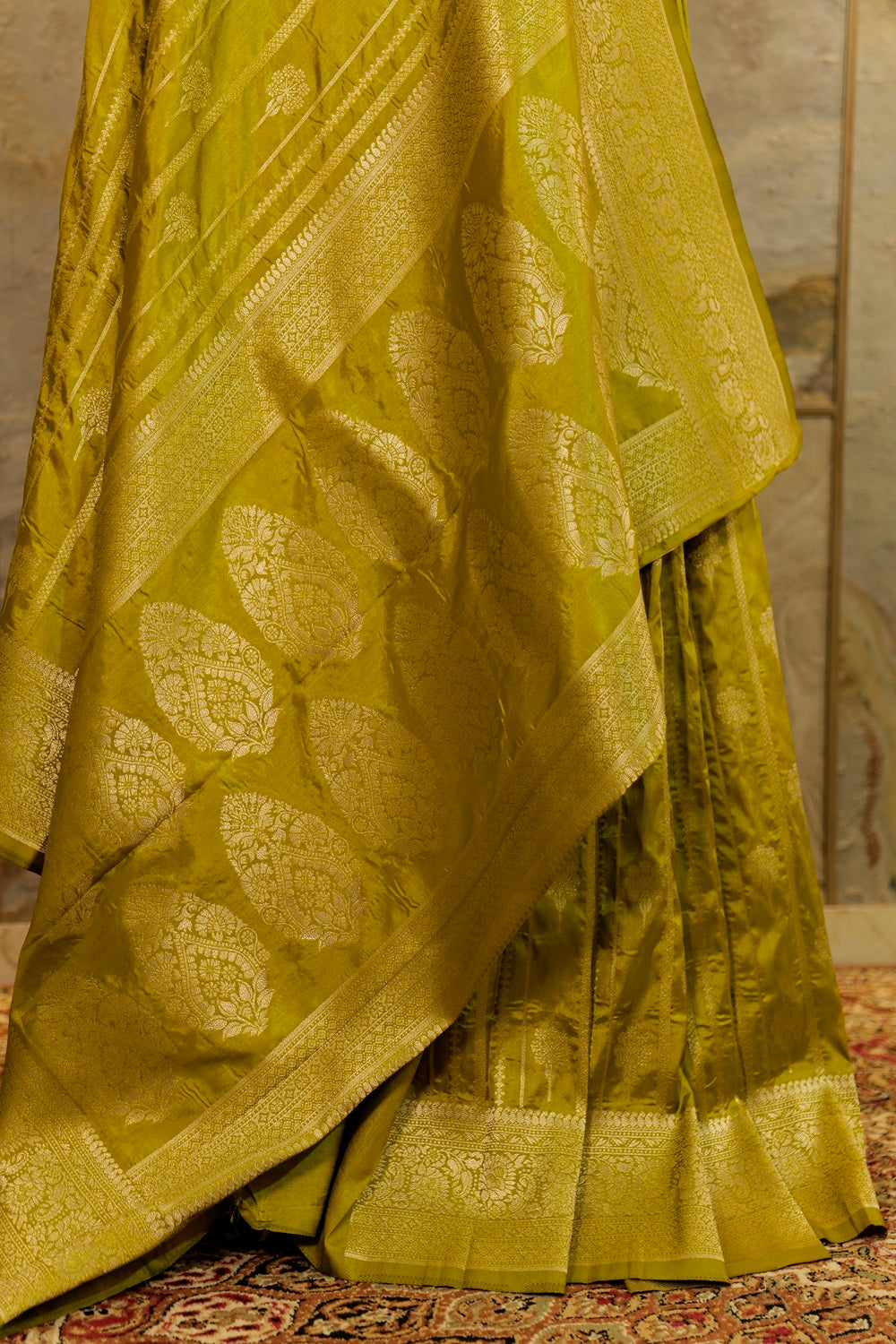 Olive green warm silk banarasi saree