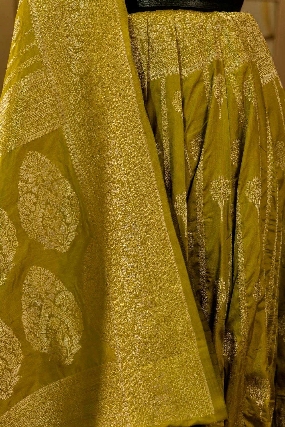 Olive green warm silk banarasi saree