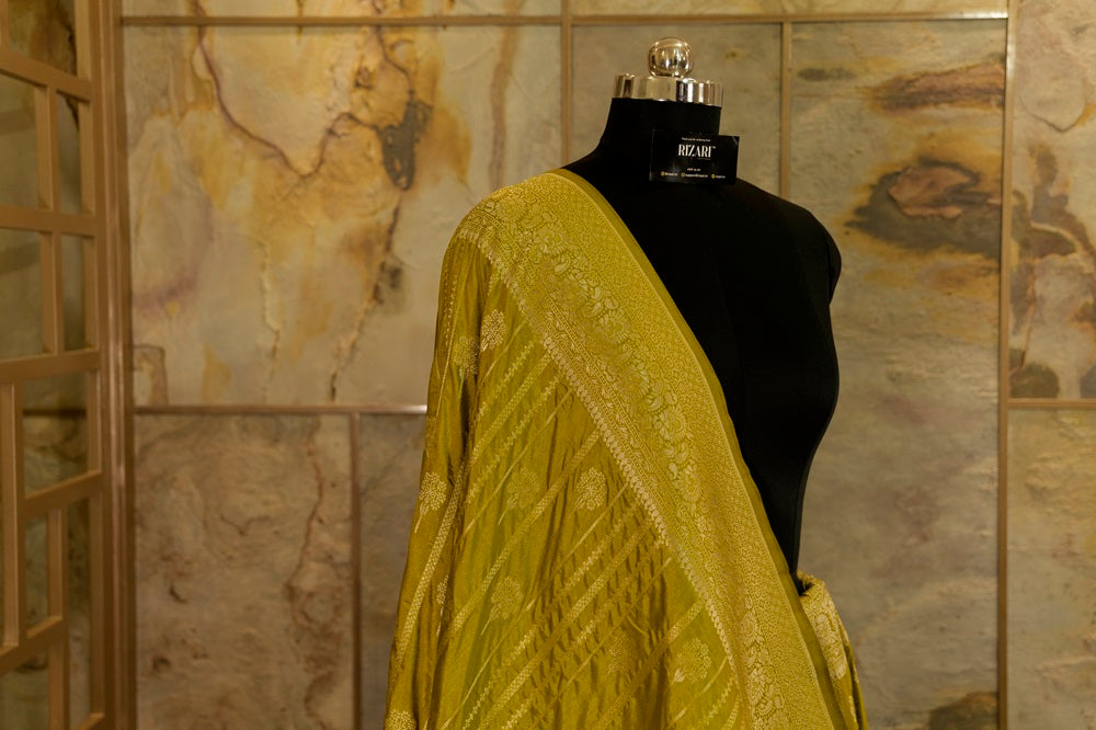 Olive green warm silk banarasi saree