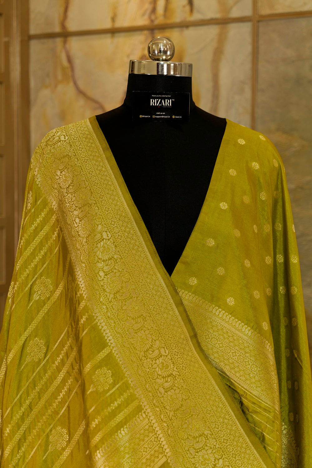 Olive green warm silk banarasi saree