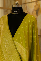 Olive green warm silk banarasi saree