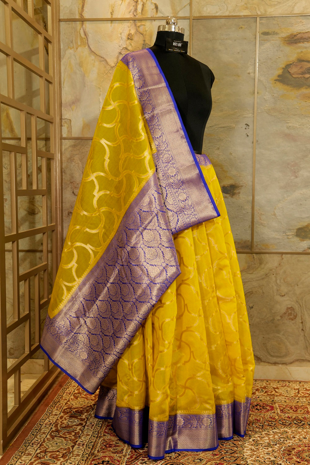 Yellow & Purple Georgette Sarree with jacquard border