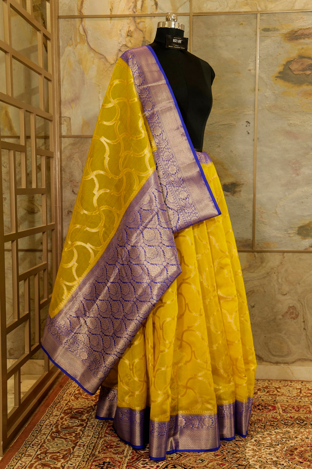 Yellow & Purple Georgette Sarree with jacquard border