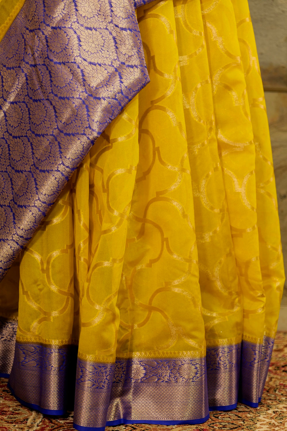 Yellow & Purple Georgette Sarree with jacquard border