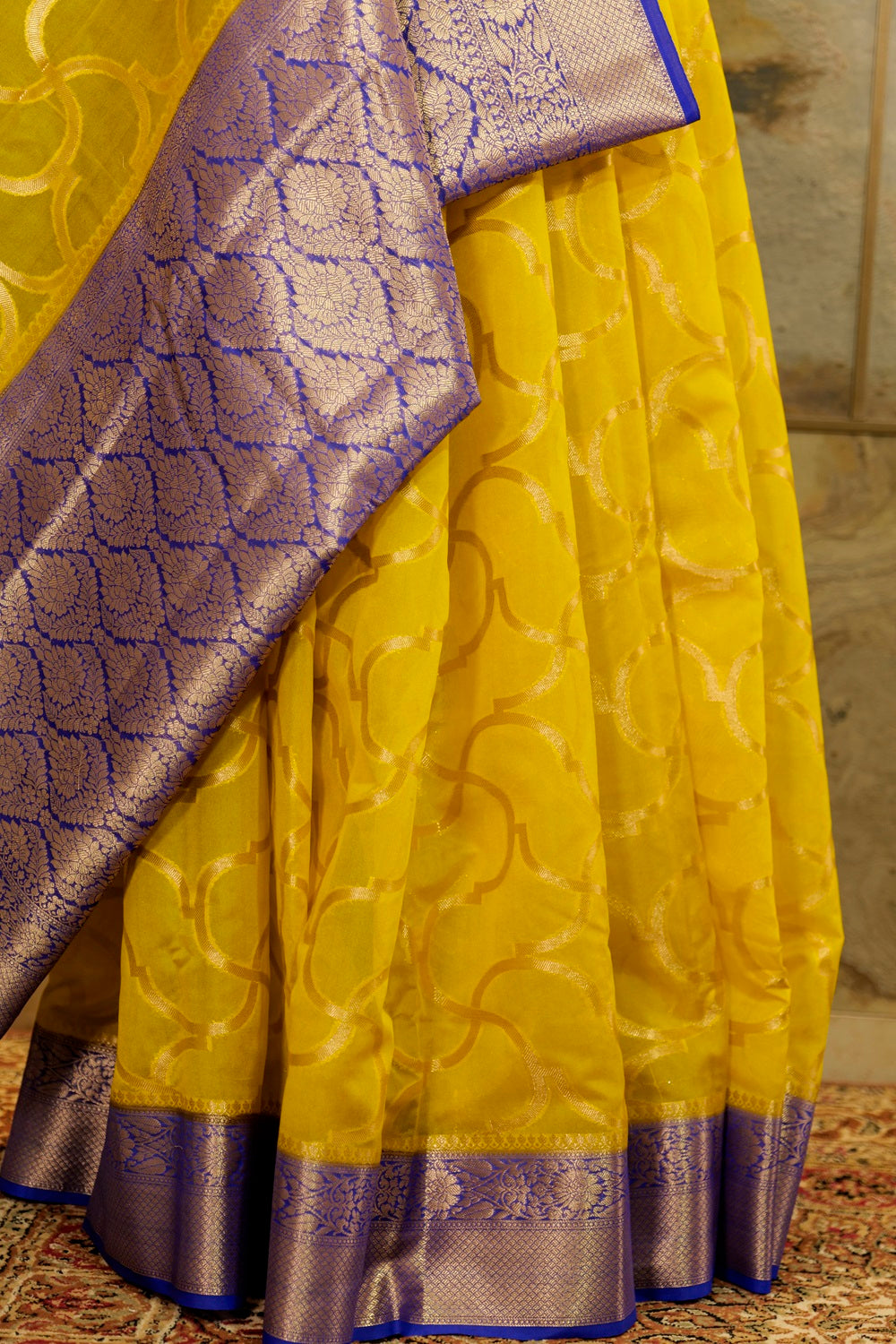 Yellow & Purple Georgette Sarree with jacquard border