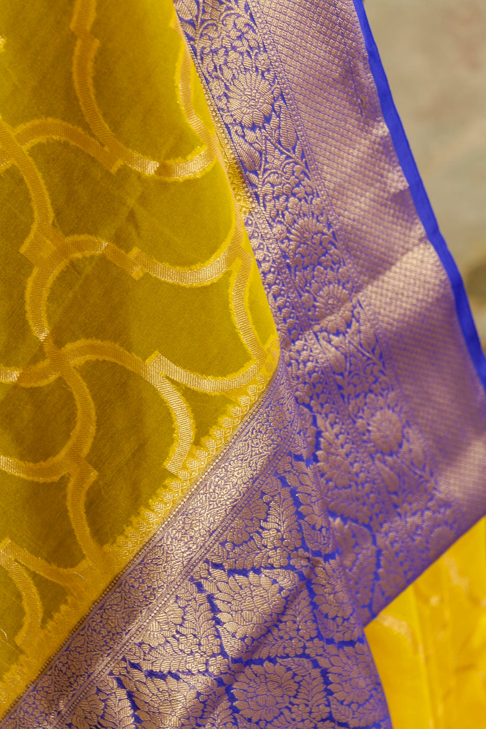 Yellow & Purple Georgette Sarree with jacquard border