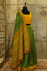 Green and mustard border and Pallu Ikat Pochampalli cotton