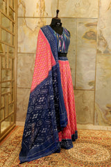 Pink & Blue Ikat Pochampalli handwoven saree