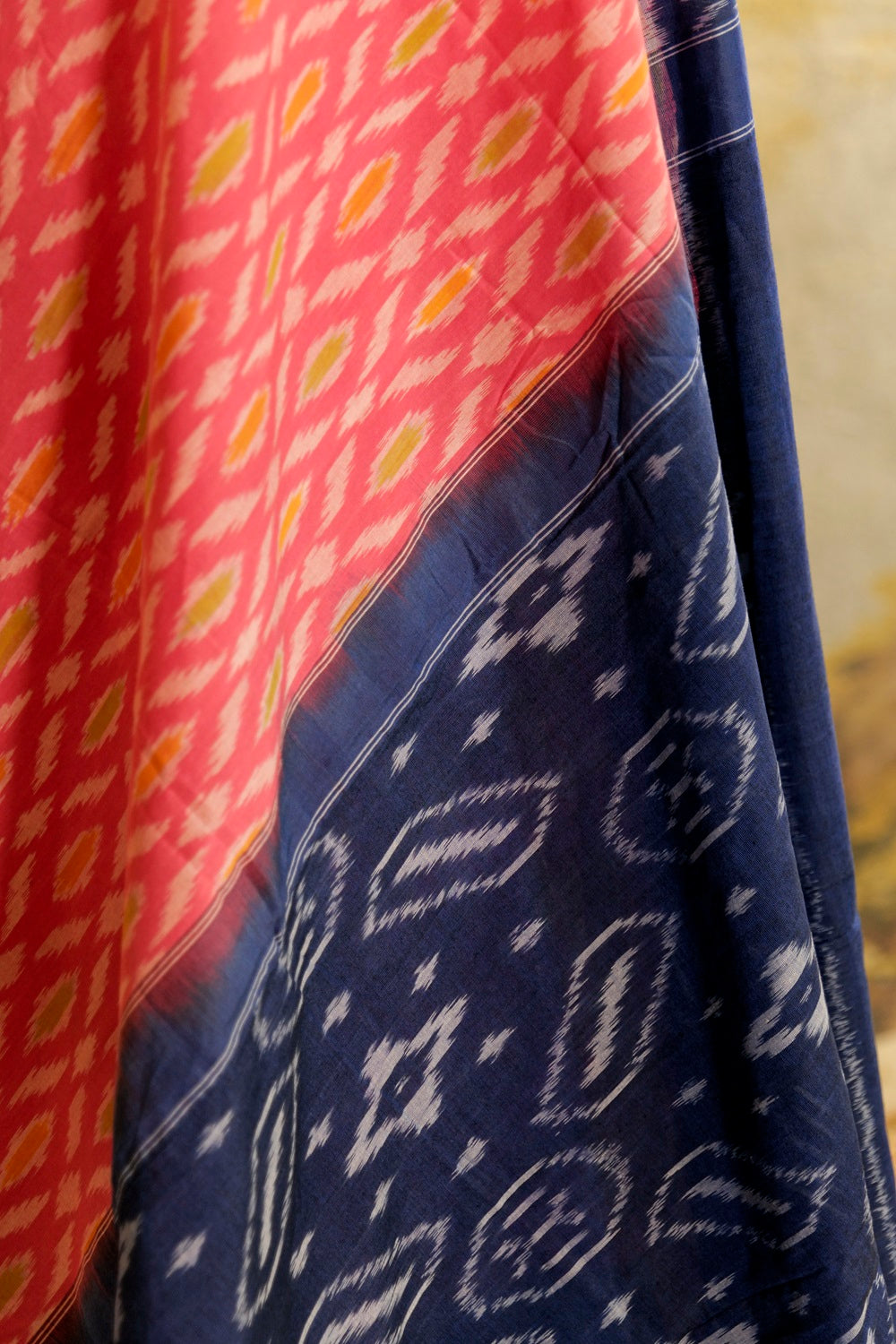 Pink & Blue Ikat Pochampalli handwoven saree