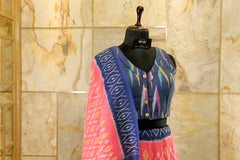 Pink & Blue Ikat Pochampalli handwoven saree