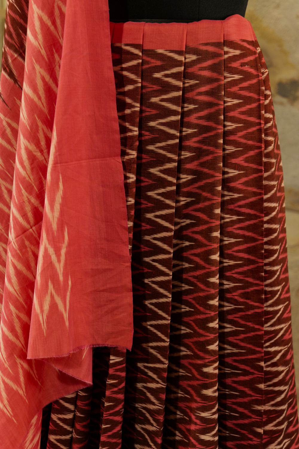 Maroon authentic pure cotton Ikat saree with pink Pallu and border