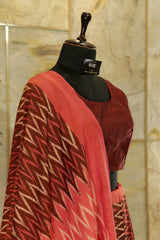 Maroon authentic pure cotton Ikat saree with pink Pallu and border