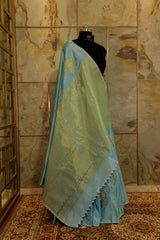 Pastel Blue Soft silk saree with big buttas woven all over body