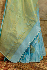 Pastel Blue Soft silk saree with big buttas woven all over body