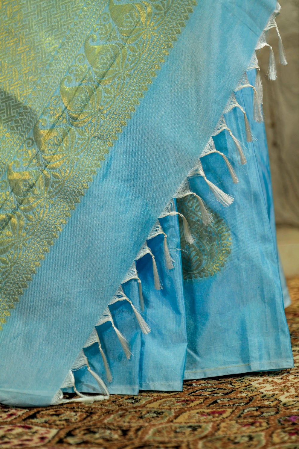 Pastel Blue Soft silk saree with big buttas woven all over body