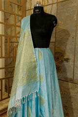 Pastel Blue Soft silk saree with big buttas woven all over body