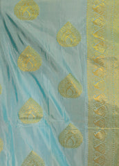 Pastel Blue Soft silk saree with big buttas woven all over body