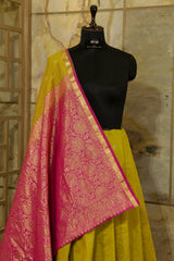 Olive Green and Pink Kanchi silk saree