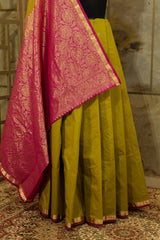 Olive Green and Pink Kanchi silk saree