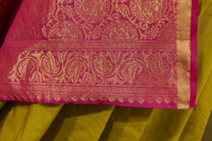 Olive Green and Pink Kanchi silk saree