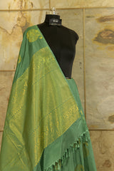 Green Soft silk saree with big buttas woven all over body