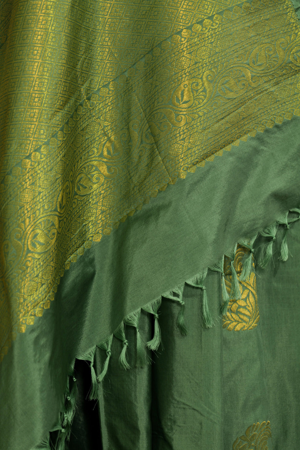 Green Soft silk saree with big buttas woven all over body