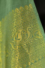 Green Soft silk saree with big buttas woven all over body