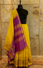 Yellow and Purple Silk-cotton Ikat Saree