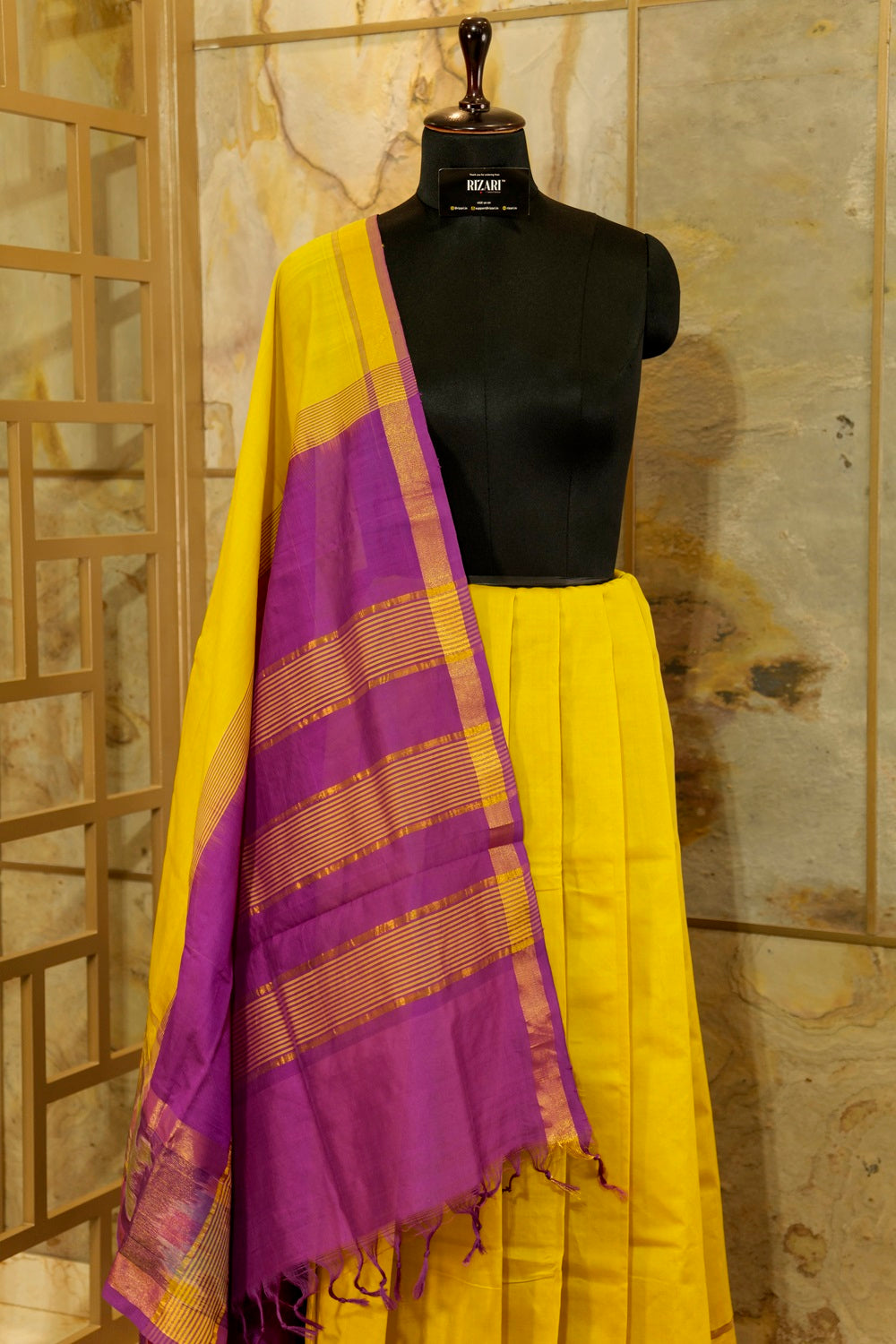 Yellow and Purple Silk-cotton Ikat Saree